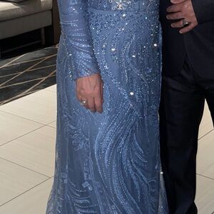 Elegant Blue Beaded Gown